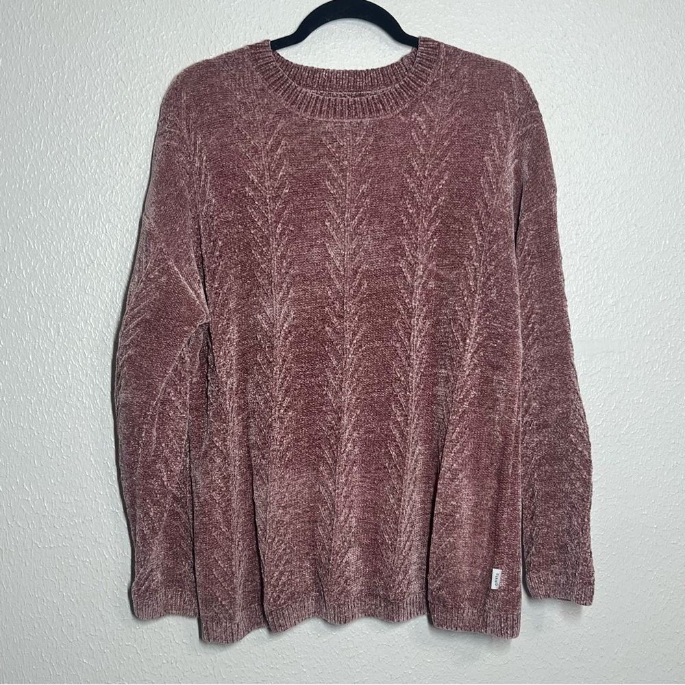 Orvis Chenille Crewneck Sweater Womens Size L Pink Long Sleeve Knit Plush Cozy